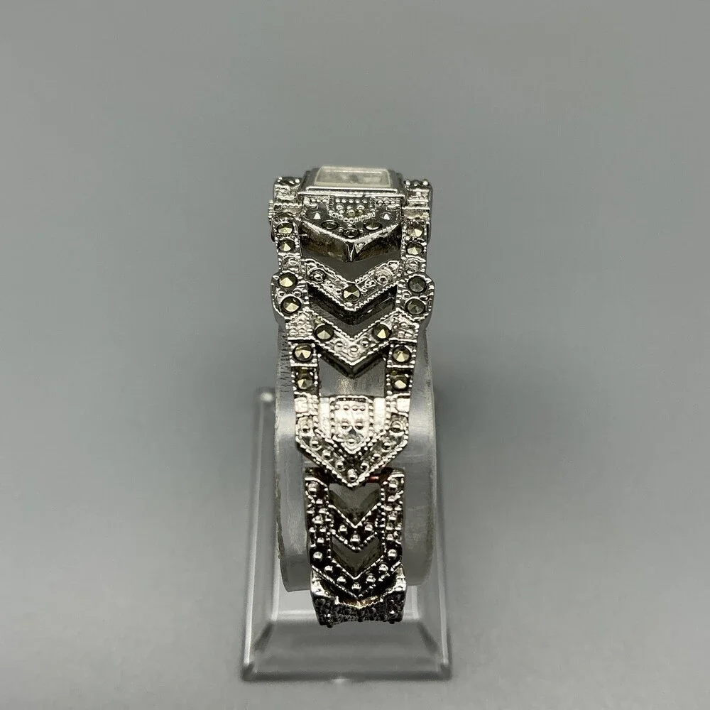 Vintage Oleg Cassini Womens Watch 18mm Marcasite Silver Tone New Battery 7.25